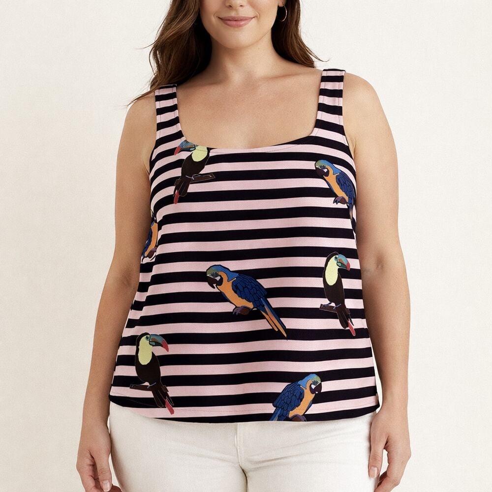 ELOQUII Elements Parrot / Toucan Striped Tank Top Size 14 Sleeveless NWT